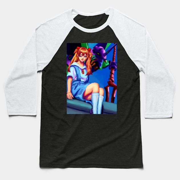 Asuka Langley Evangelion 90s Anime Fan Art Baseball T-Shirt by craftsanime